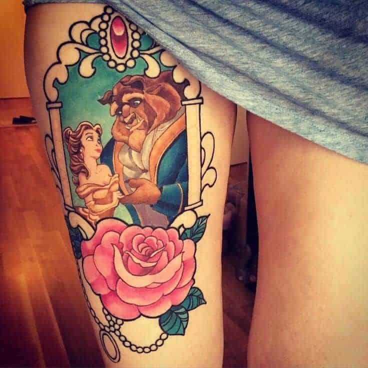 Beauty And The Beast leg tattoo