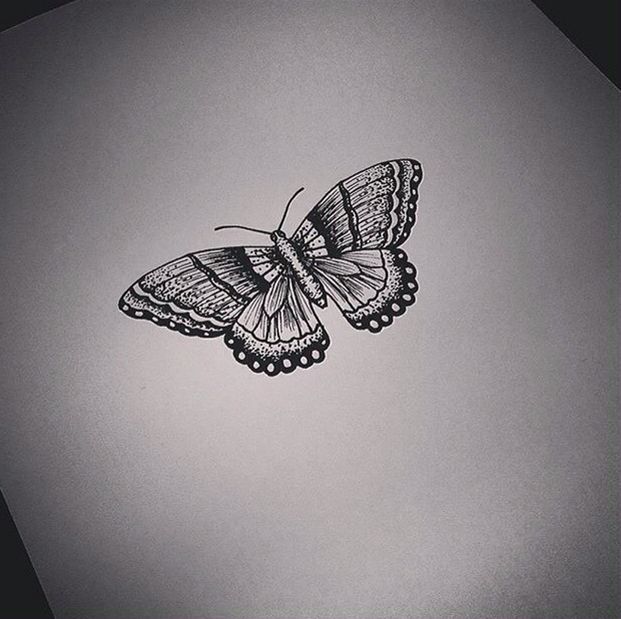 Black Ink Dots butterfly tattoo