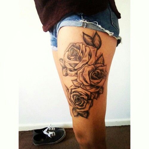 Black Rose Thigh Tattoos