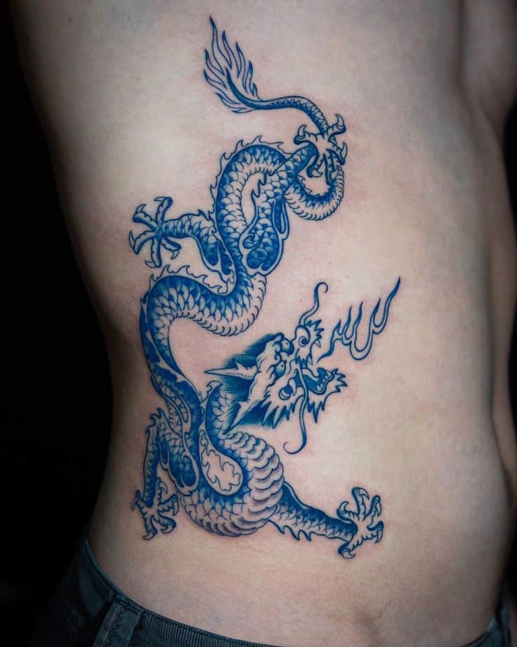 Blue Dragon Tattoo on the Side-Belly
