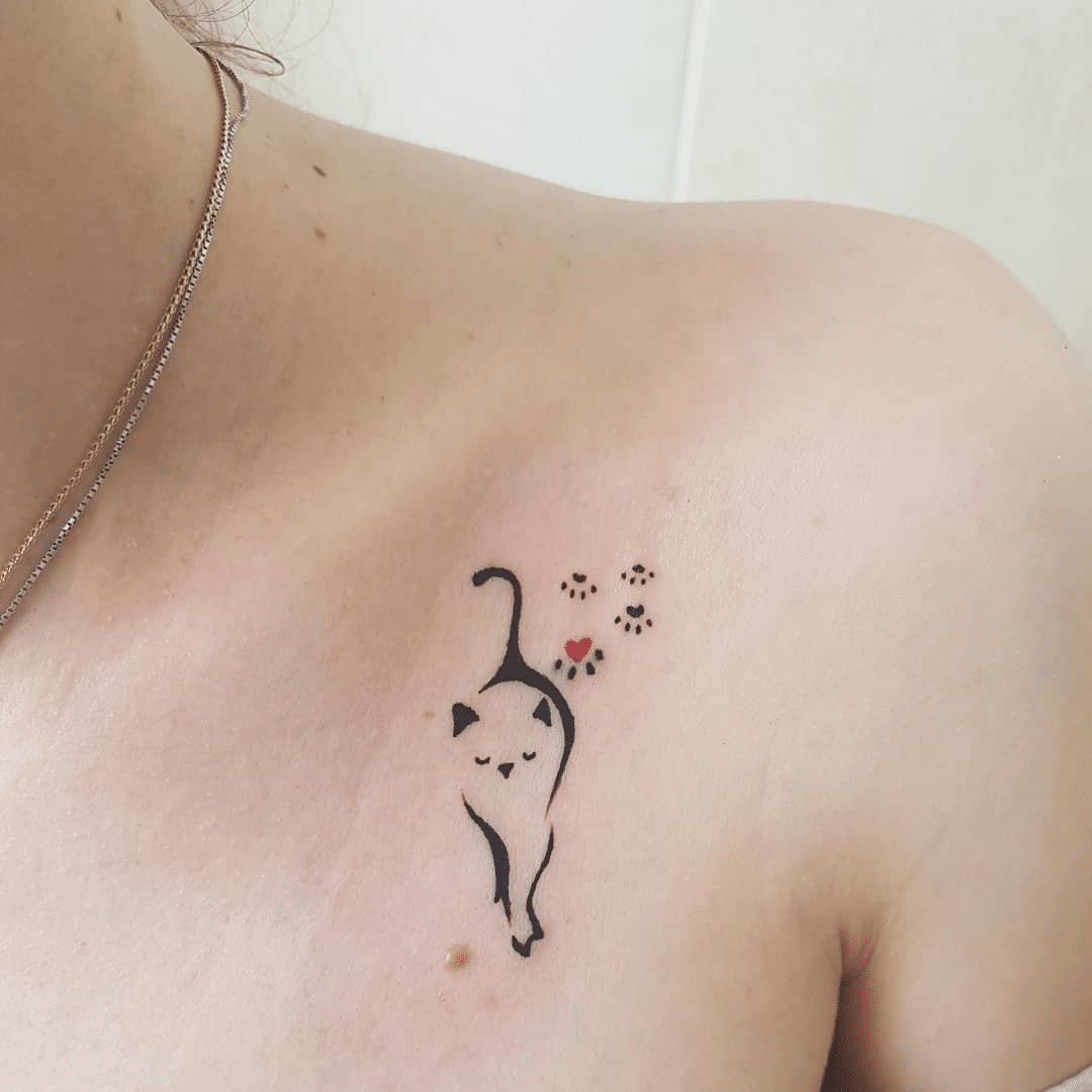 Cat Tattoo with Paw Prints
