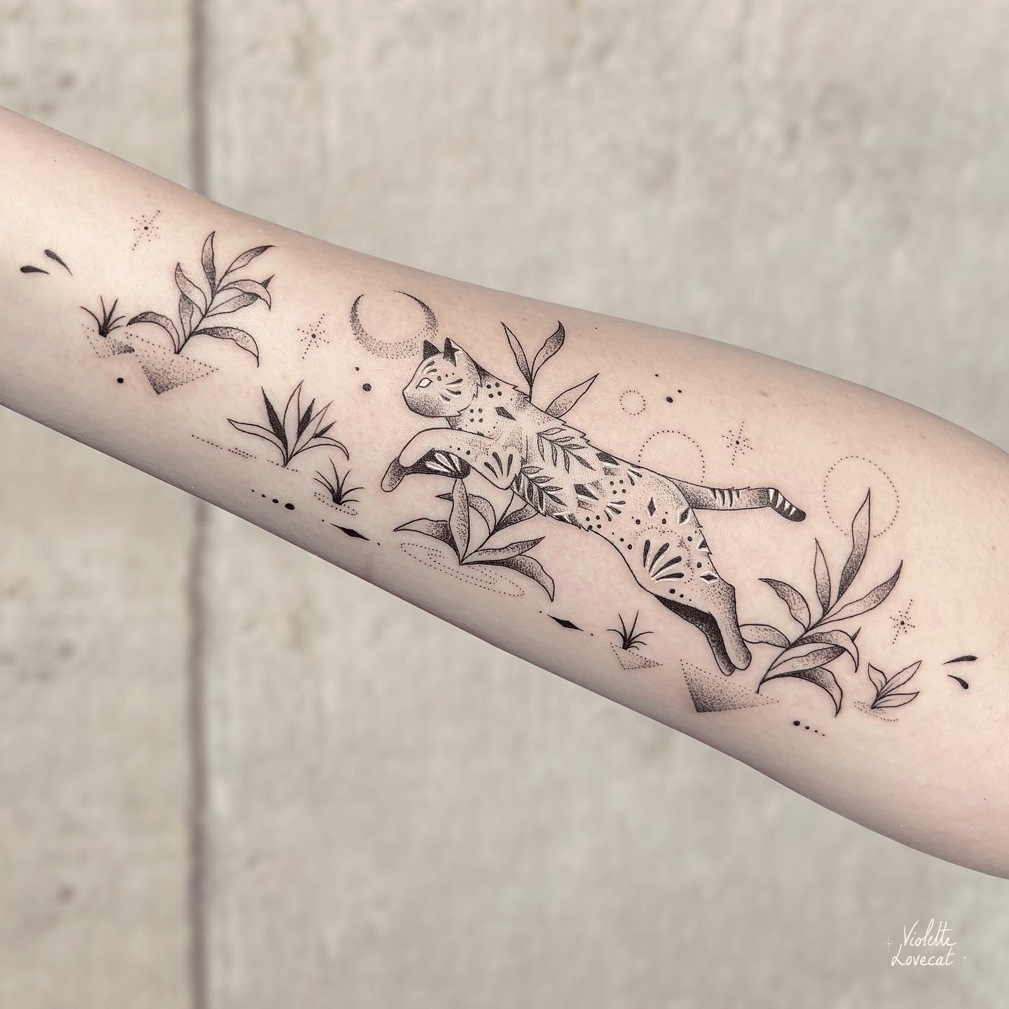 Leaping Cat Tattoo