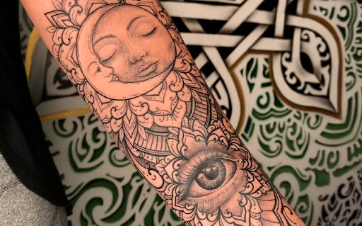 Mandala Sun and Moon Tattoos