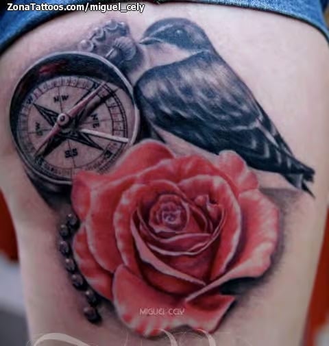 Swallow and Rose Tattoo