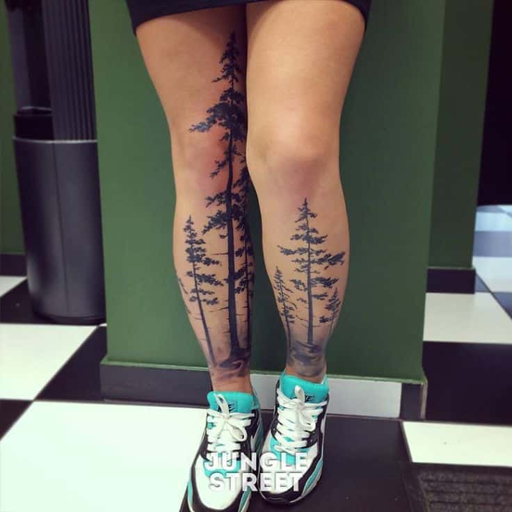 Tree Forest leg tattoo ideas