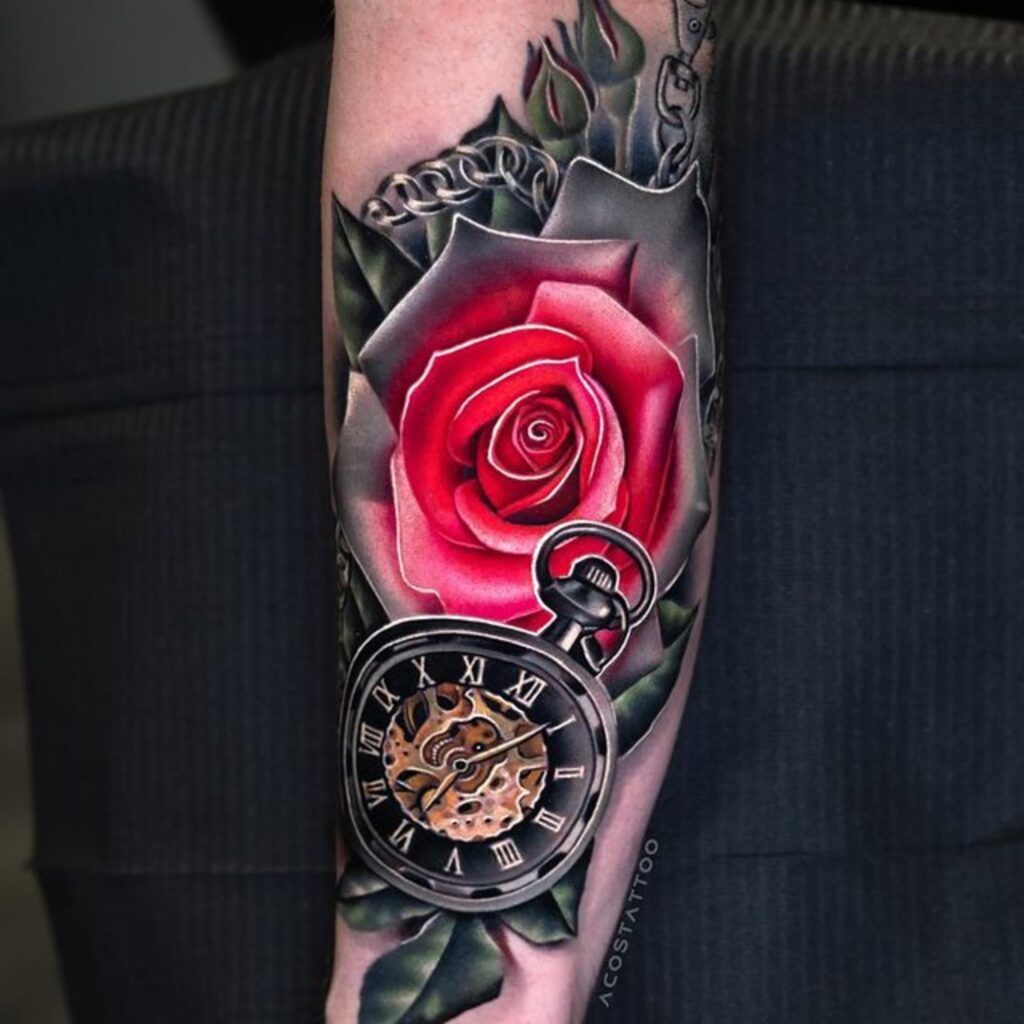 Andrés Acosta rose tattoo