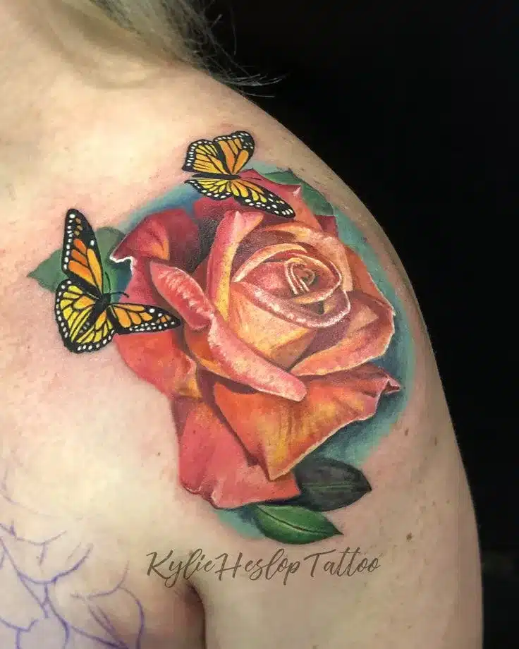Butterfly on Rose tattoo
