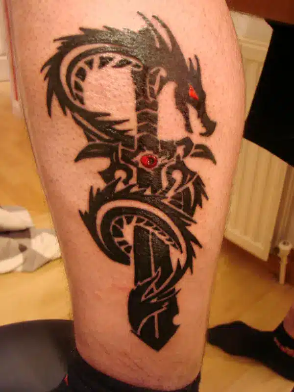Calf Dragon Sword Tattoo