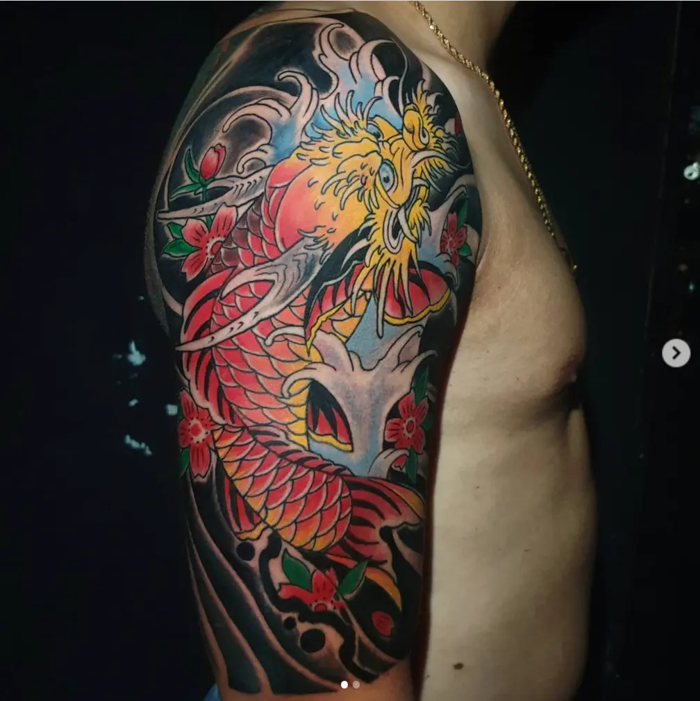 Color bomb dragon fish tattoo ideas