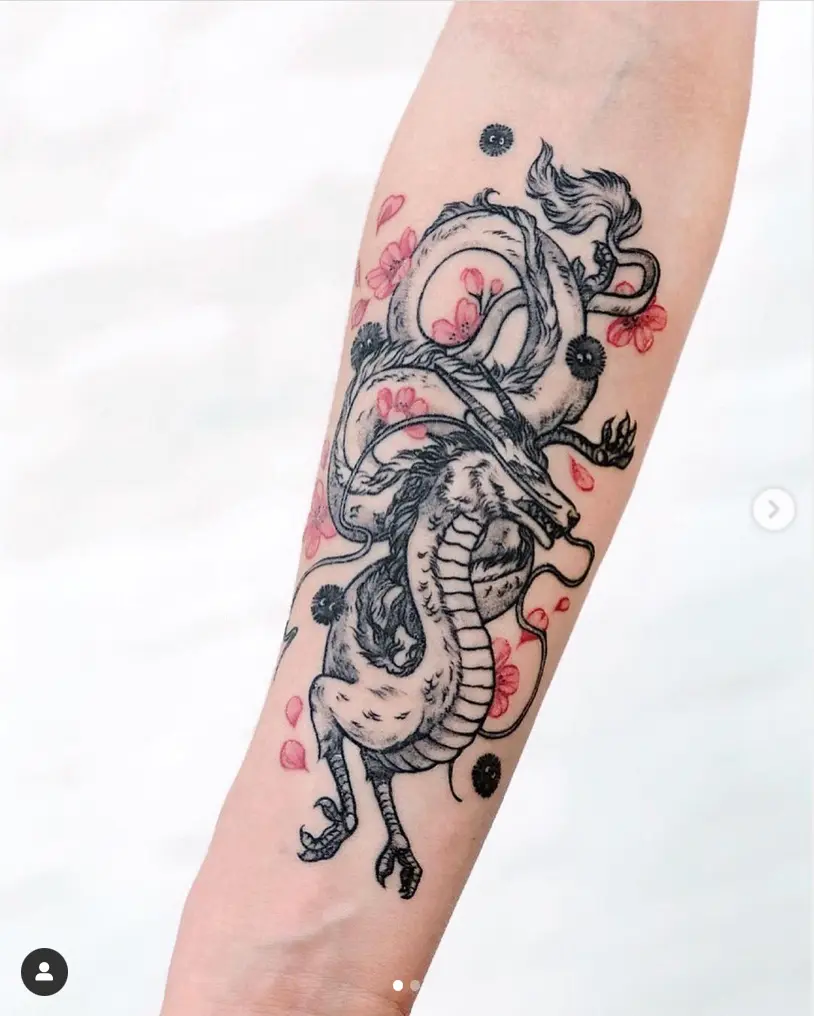 Dragon Cherry Blossom Tattoo on Arm