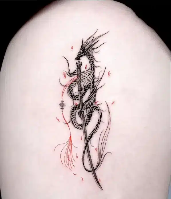 Dragon with a Katana tattoo