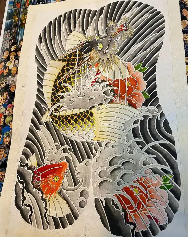Elaborate dragon fish tattoo