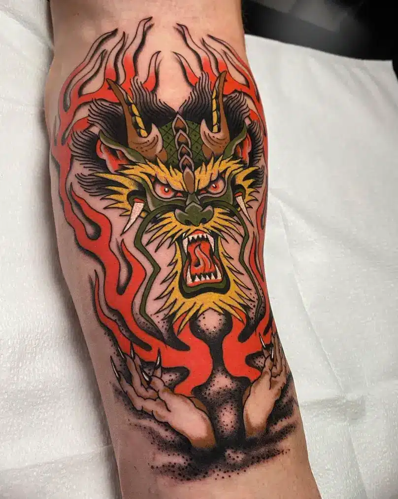 Ferocious dragon head tattoo