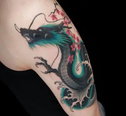 Floral Japanese Dragon Tattoo