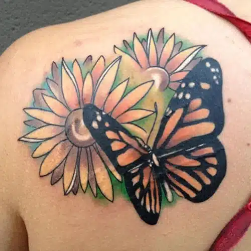 Half-flower butterfly tattoo design