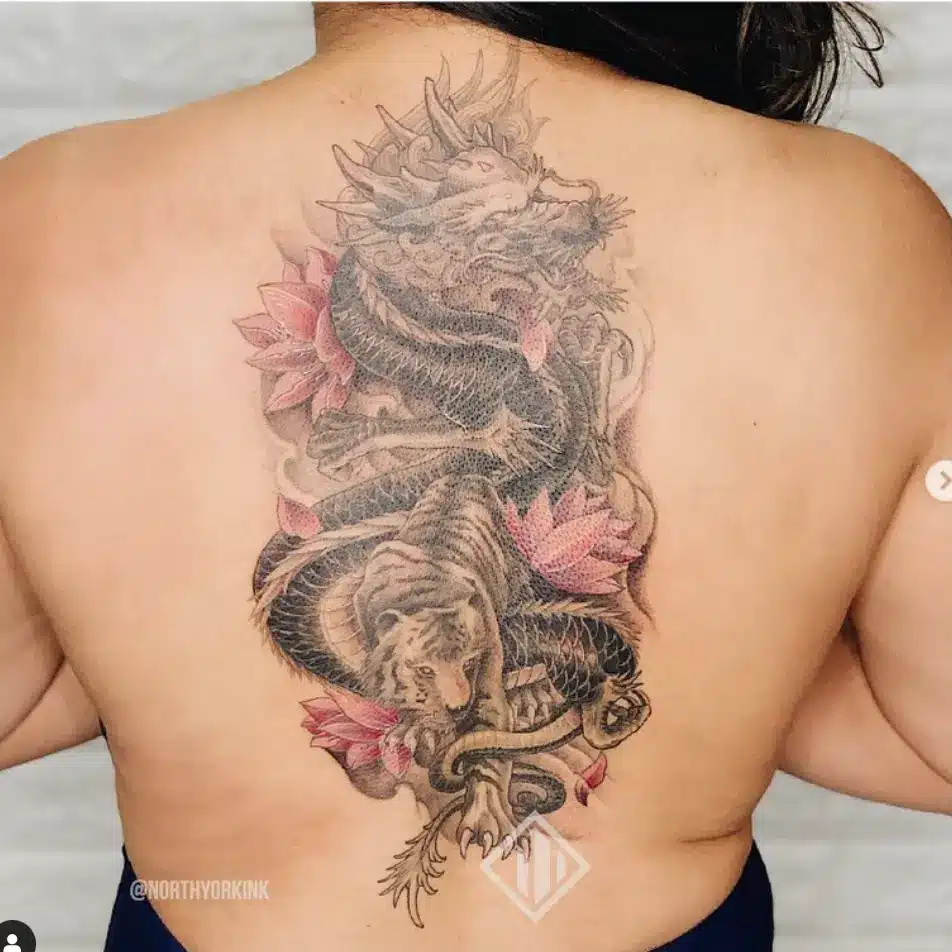Harmonious balance dragon tiger tattoo
