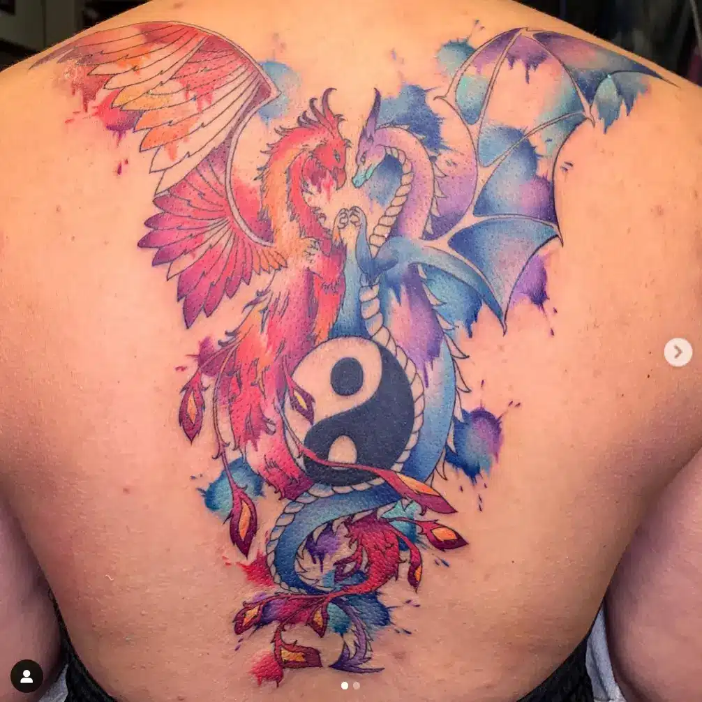 Harmonious dragon phoenix tattoo design