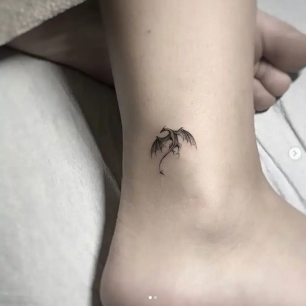 Tiny Tattoo Dragon on Ankle