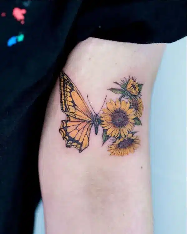 Yellow Butterfly with Sunflowers