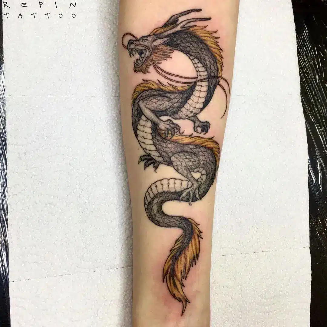 Yellow Chinese Dragon Tattoos