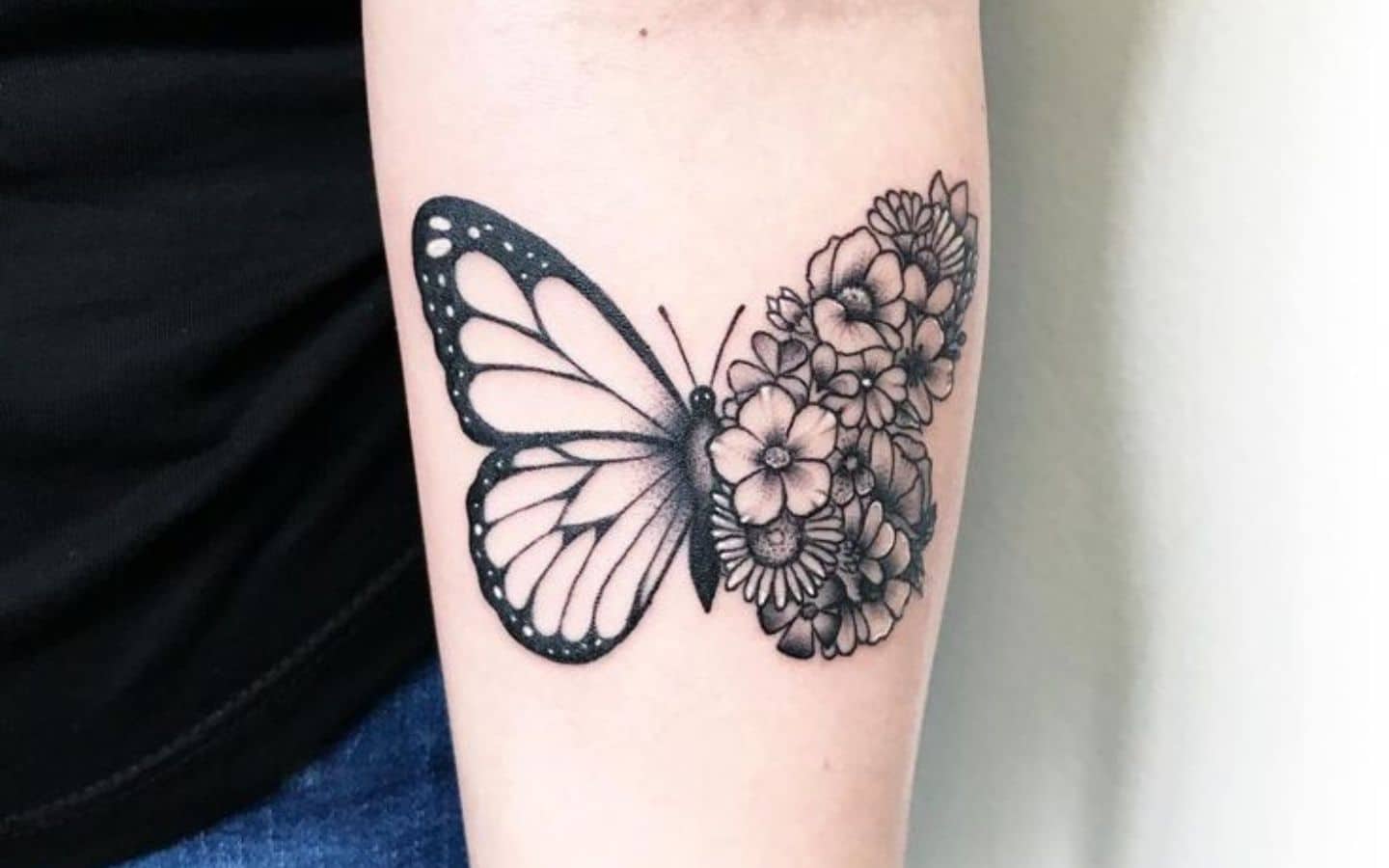 butterfly and roses thigh tattoos