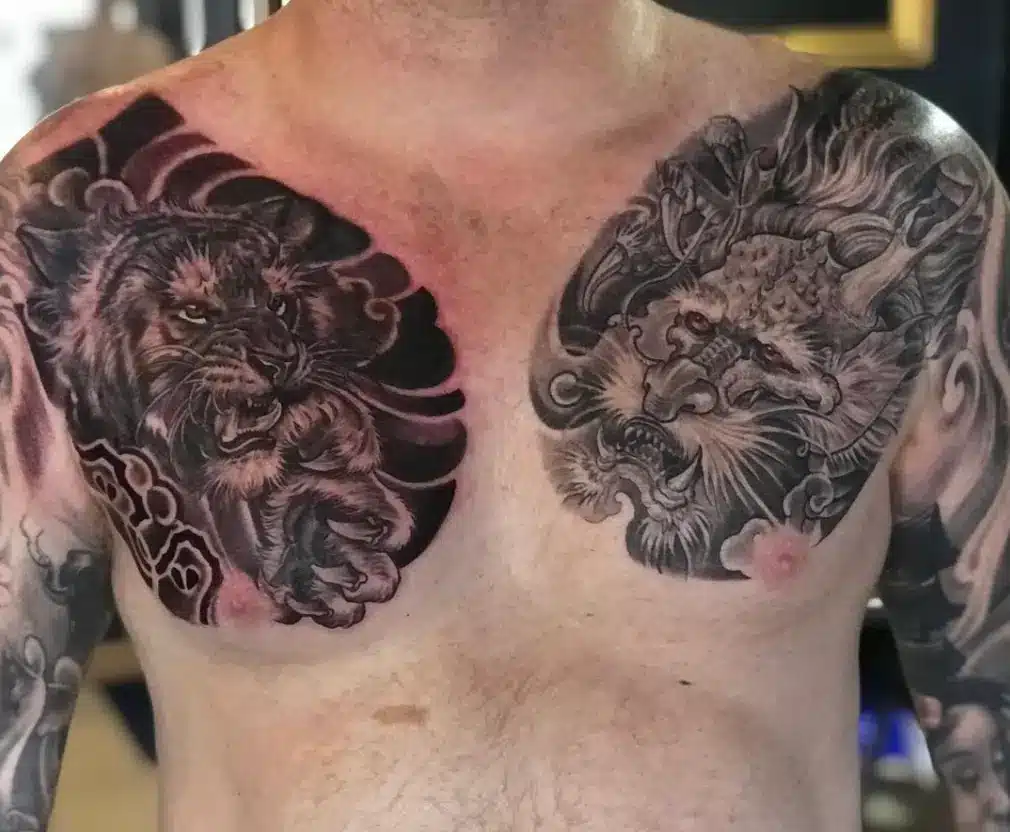 chest dragon tiger tattoo ideas