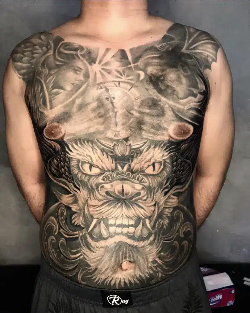 chest tattoo dragon head