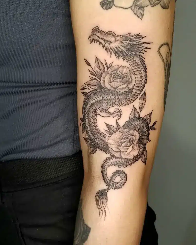 Dragon and Rose Tattoo - Tattoo Design