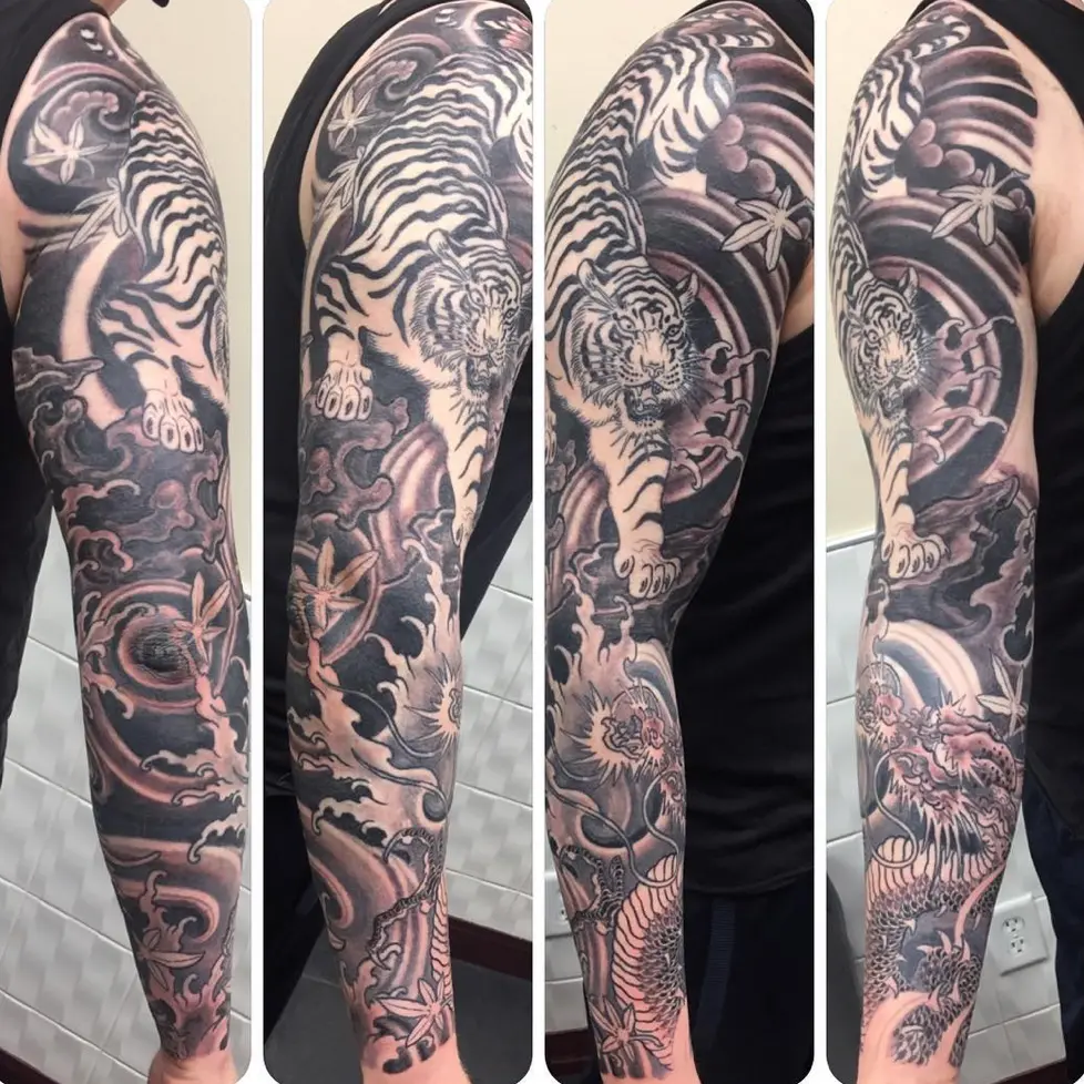 dragon tiger tattoo sleeve