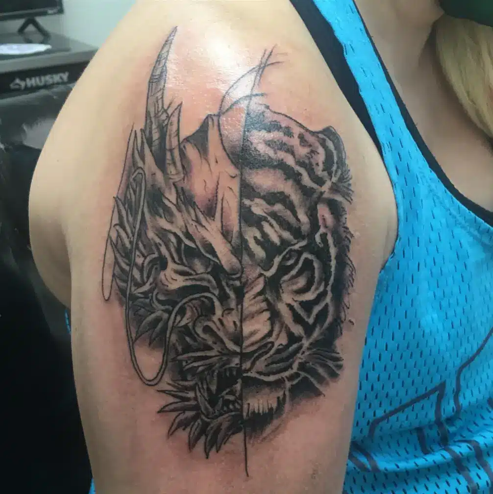 dragon tiger two faces combined tattoo