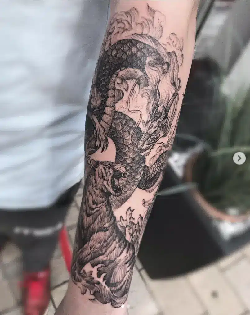 tiger dragon tattoo on arm