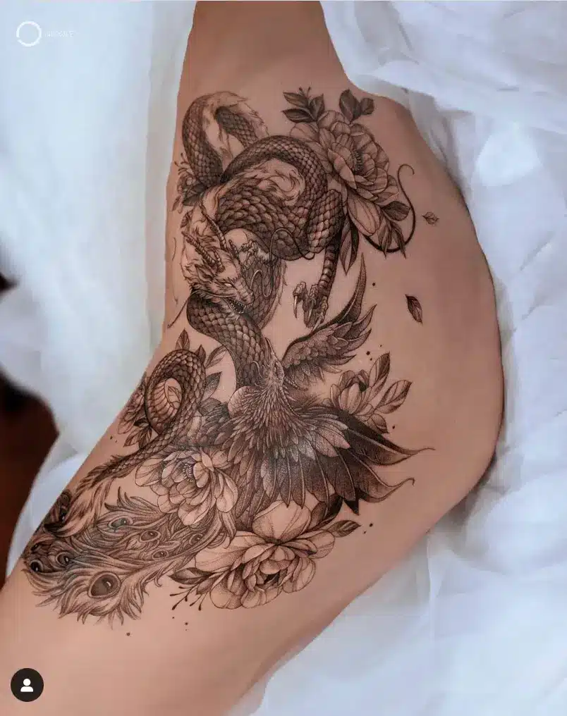 torso dragon phoenix tattoo idea