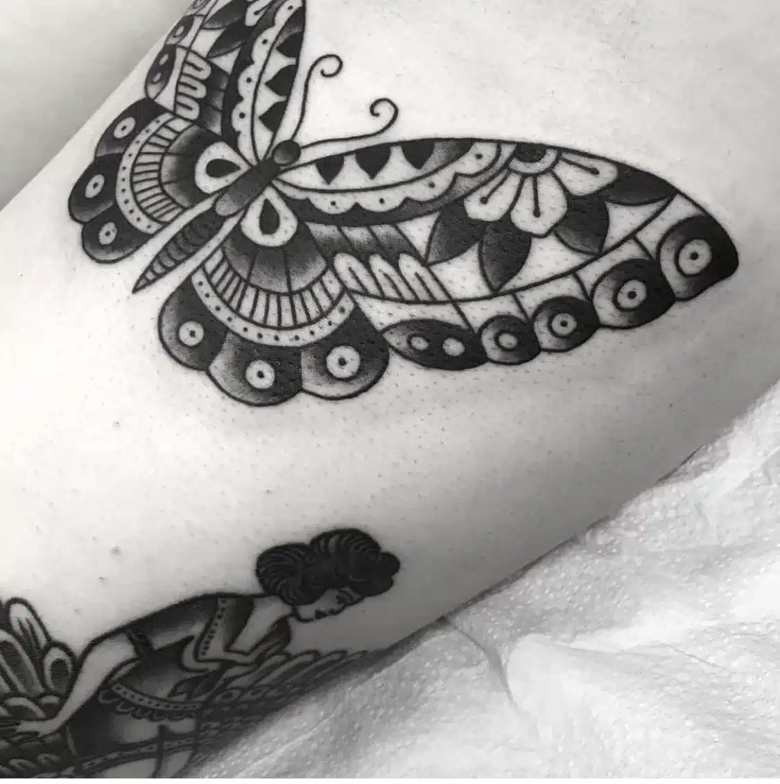 traditional butterfly flower tattoo