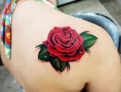 Large-leaved red rose tattoo