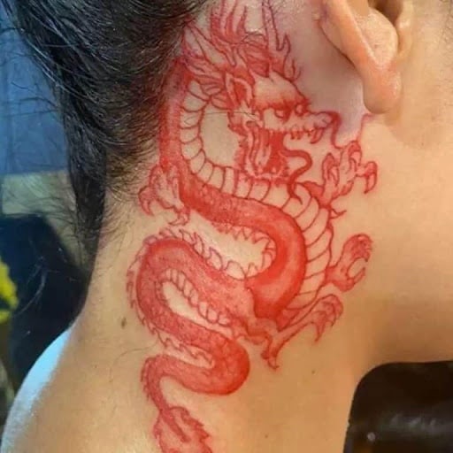 Red Dragon Tattoo on neck