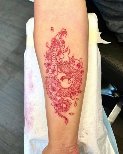 Red Dragon Tattoo on the arm