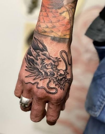 koi dragon tattoo on hand