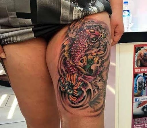 thigh koi dragon tattoo