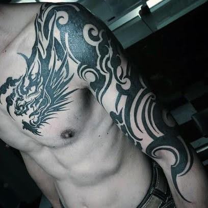 tribal dragon tattoo on chest