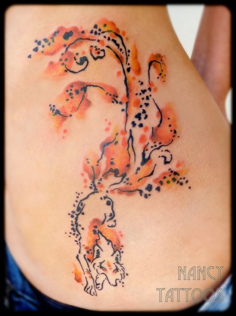 Watercolor Kitsune Tattoo Ideas