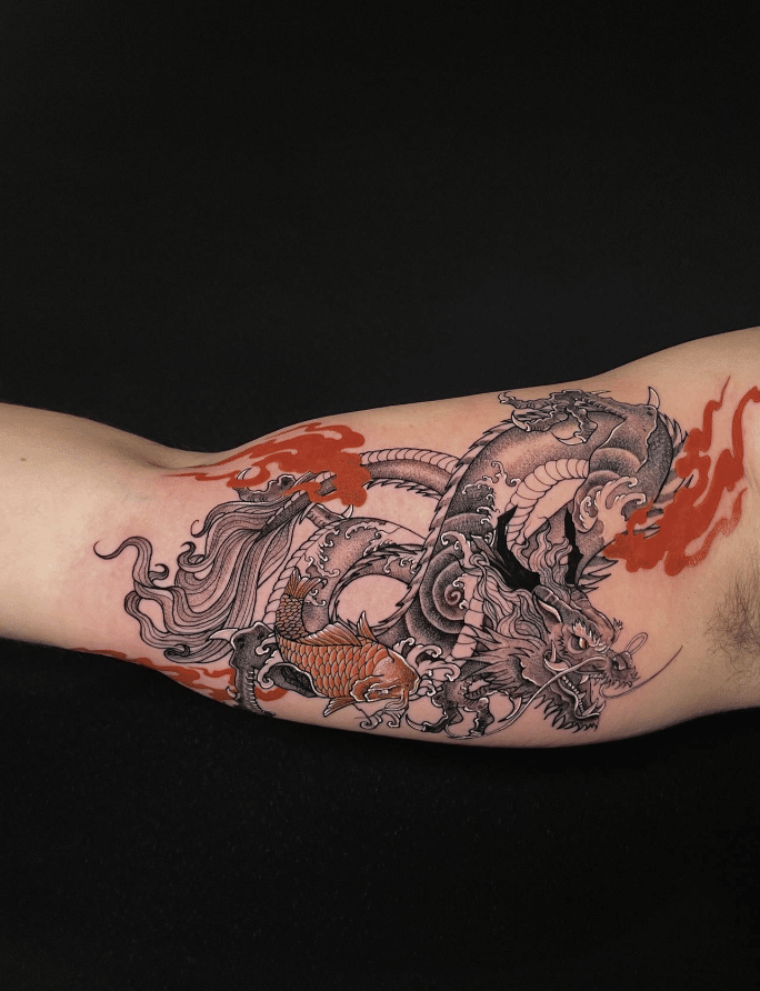 Arm With Koi Dragon Tattoo Idea