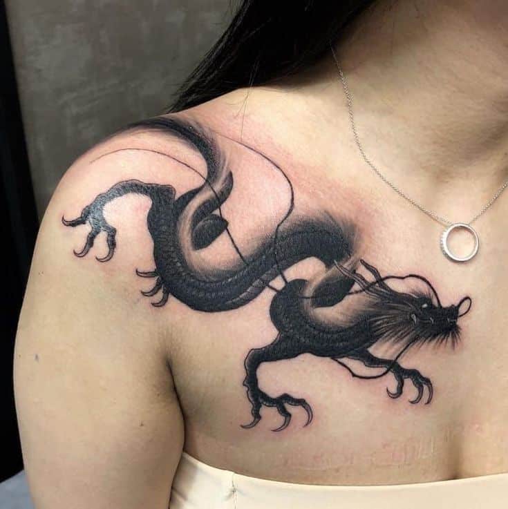 Black Dragon Tattoo On The Chest