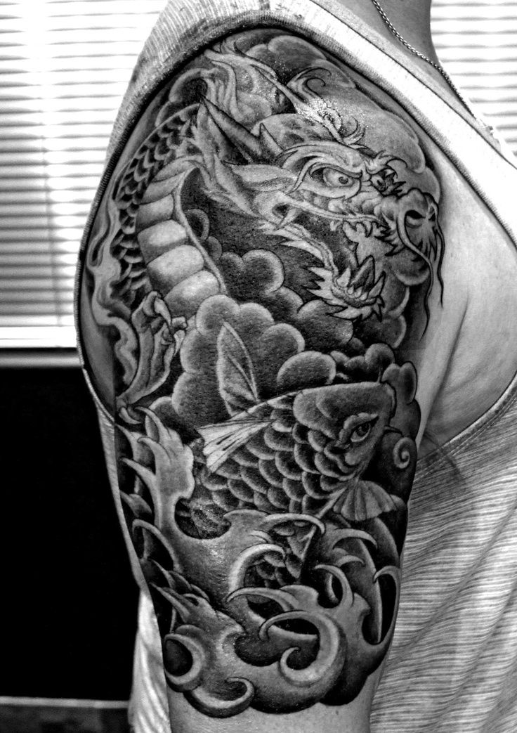 Black Dragon Tattoo on The Leg and Arm