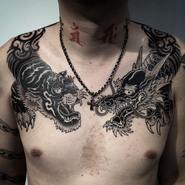Black Dragon Tiger Tattoo