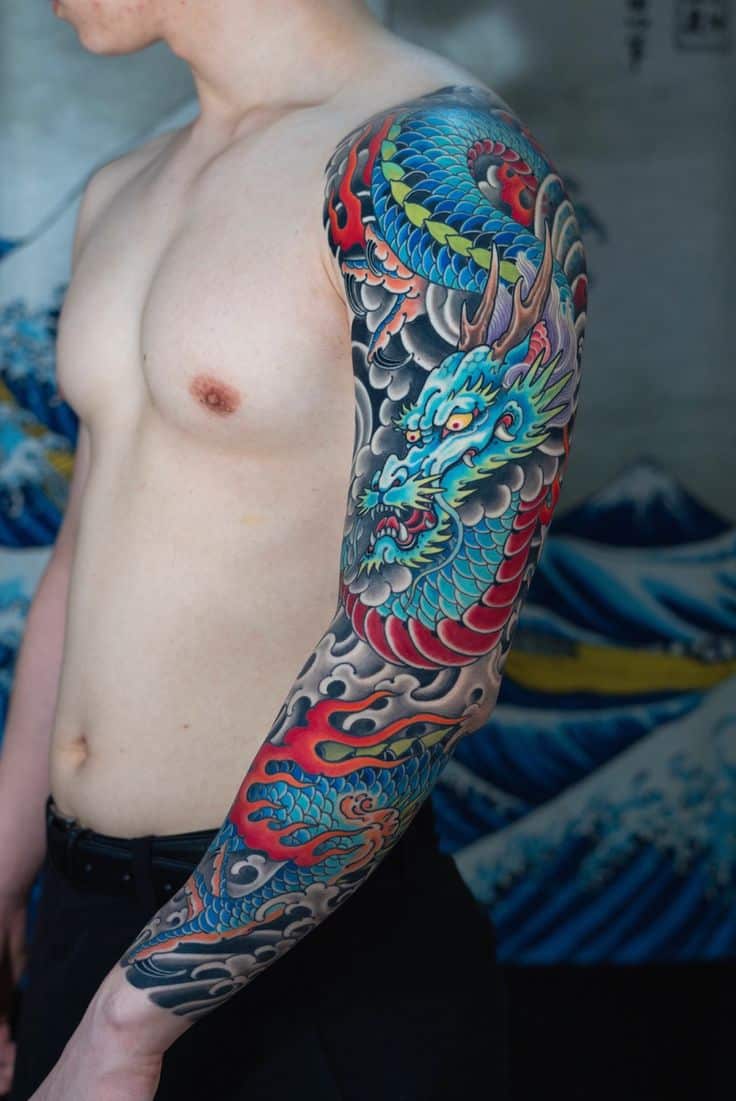 Blue Dragon Tattoo On The Arm and Leg