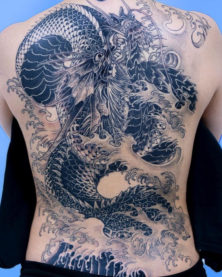 Blue Dragon Tattoo on The Back