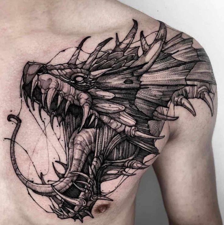 Chest With European Dragon Tattoo