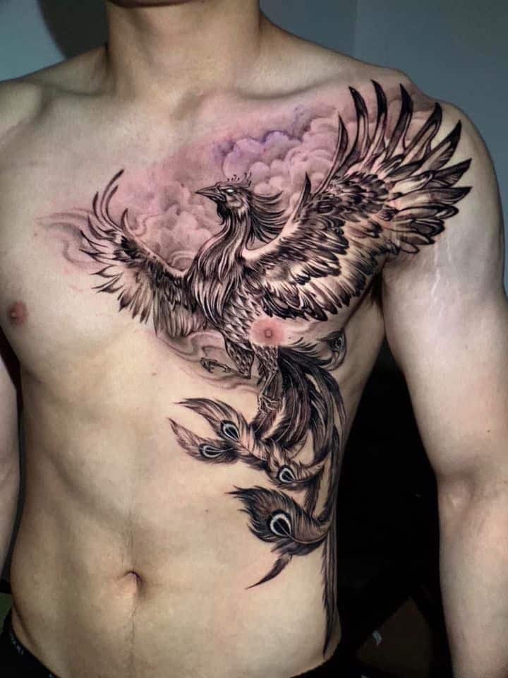 Chest With Phoenix Tattoo