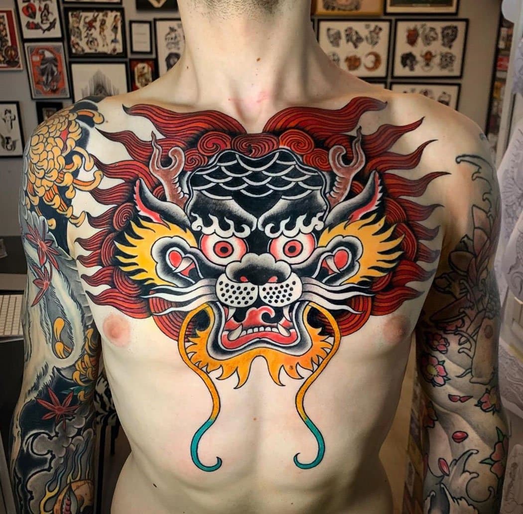 Chinese Dragon Tattoo On The Chest