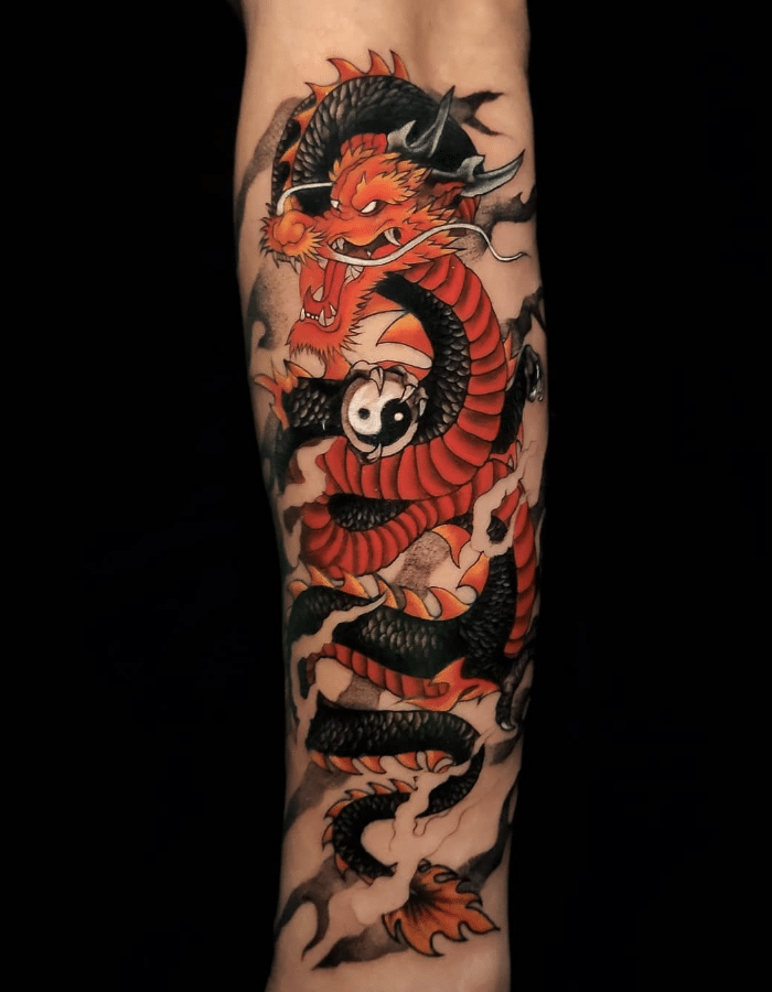 Colorful Yin Yang Dragon Tattoo